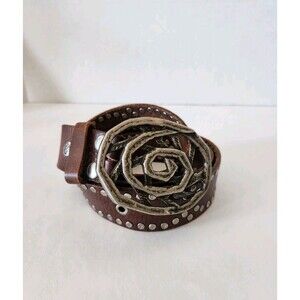 BKE Brown Leather Studded Belt Silver Buckle Size XL 47" Western